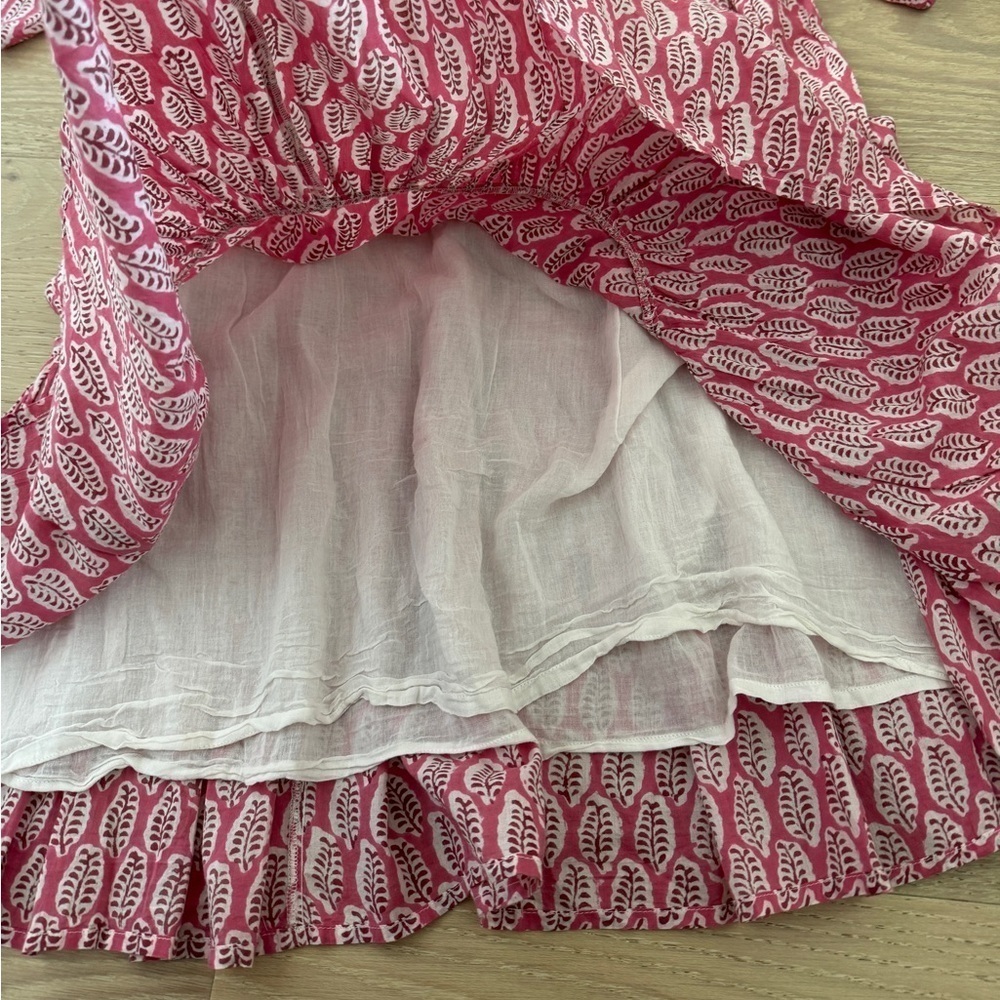 Emerson Fry  Floral A-Line Dress Pink White Short Puff Sleeve Ruffle XS/S - Picture 2 of 5